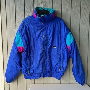 VTG Slalom Colorblock Ski Jacket USA Blue Purple Pink Nylon Zip L Unisex